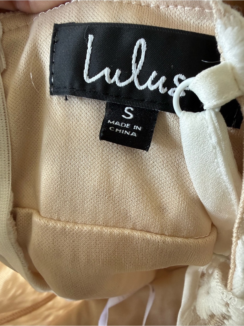 Lulus white nude embroidered mini dress ruffle S - Picture 10 of 10